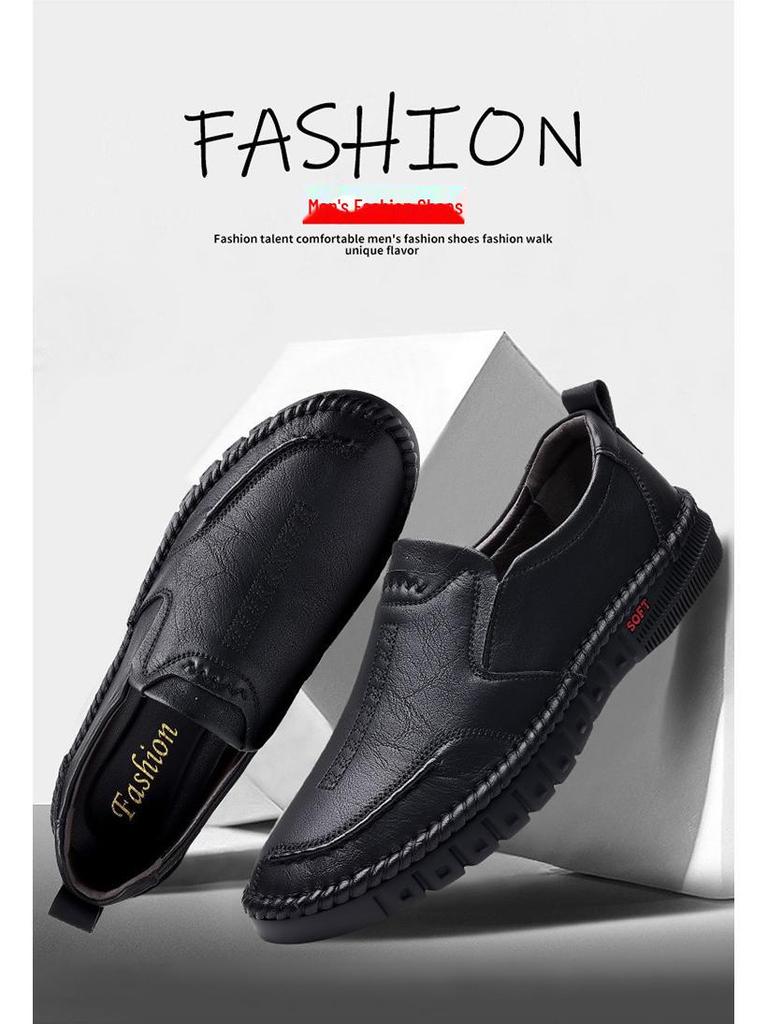 2022 Men's Casual Handmade Leather Shoes - Soft Sole, Spring/Autumn, Middle-Aged Dad Style (Model 5216)