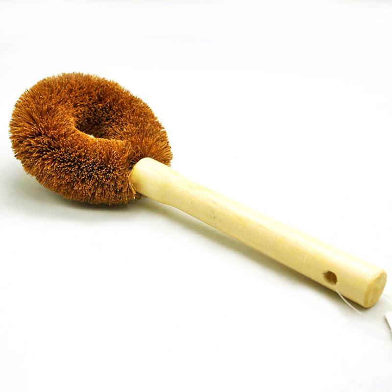 Бытовая импортная кокосовая коричневая щетка для горшков, бытовая щетка с деревянной ручкой, жесткая щетина, нежирная,