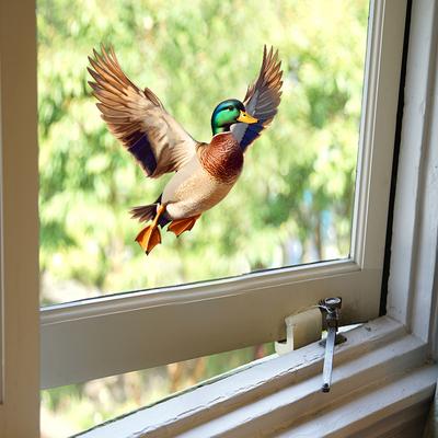 Раскрашенная зеленоглазая утка, украшение и декор балконного стекла, электростатические УФ-наклейки на окна