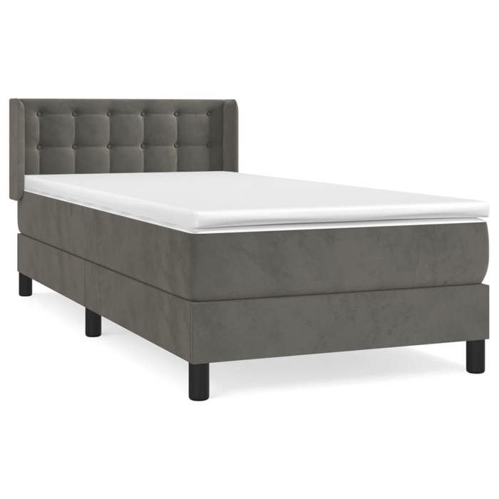 VidaXL Divan Bed and Mattress Dark Grey 90x200 Cm Velvet - Model 3131178
