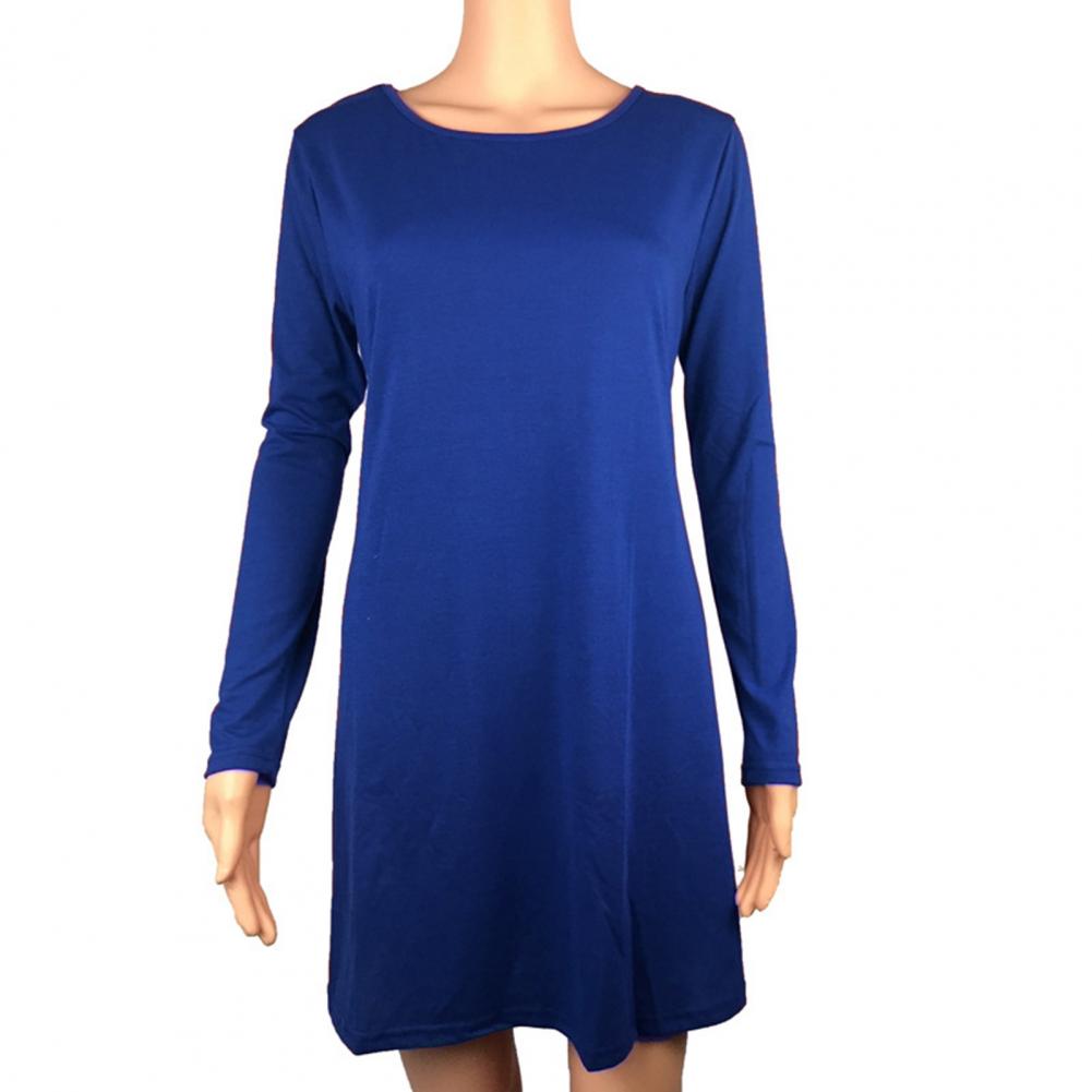 Осенне-весеннее женское платье с круглым вырезом, свободные длинные рукава, однотонное А-силуэтное плиссированное мини-платье, повседневная одежда для школы, работы, короткое, D