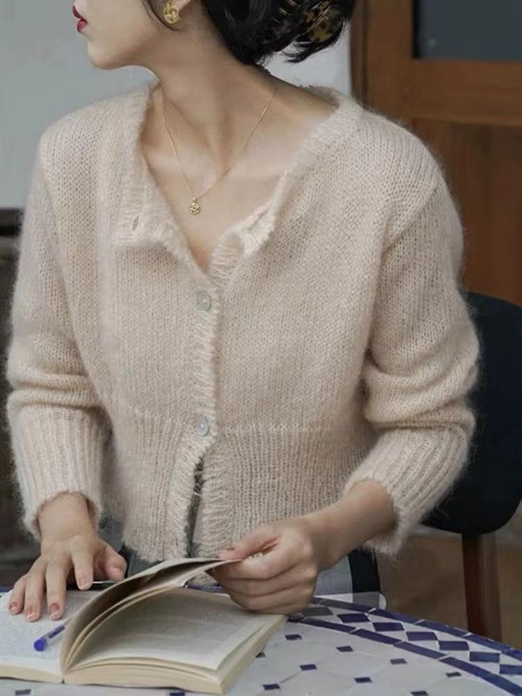 Корейский однотонный женский вязаный кардиган Осень и Зима Темперамент Приталенный и стройнящий свитер