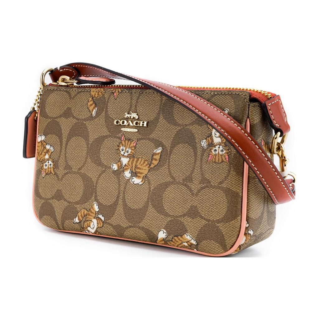 New COACH Nolita Iconic Coated Canvas With Smooth Leather Shoulder Bag, Handbag Trumpets Women's Khaki Monogram CC418-IME7V