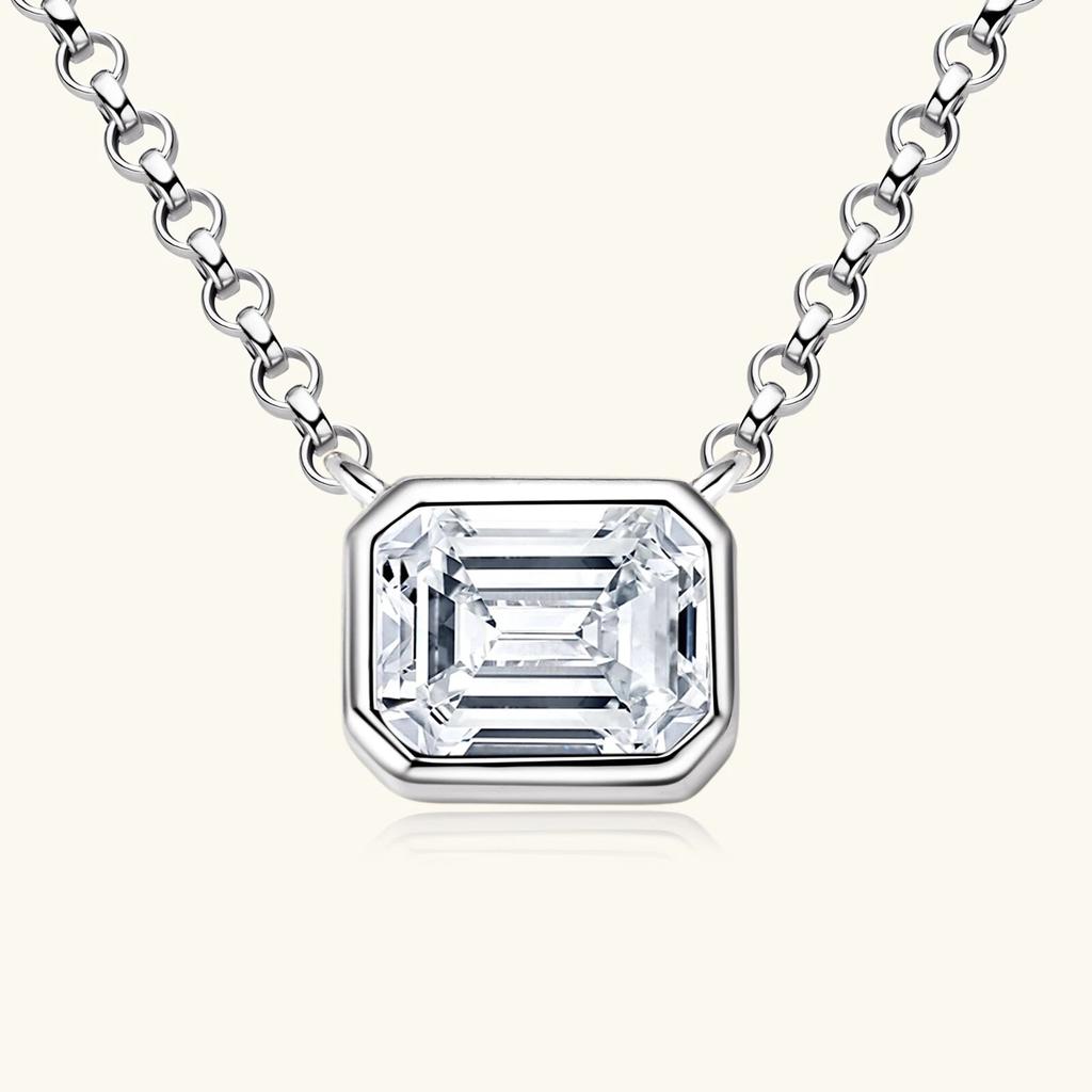 D Color 1CT Emerald Cut Moissanite Necklace For Women 18K Gold Plated 925 Silver Chain Necklace Wedding Party Fine Jewelry GRA