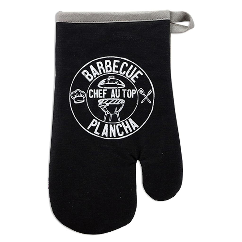 Les Trésors De Lily [A2432] - Kitchen Glove 'Chef Barbecue' Black Gray (Barbecue Plancha-chef At the Top) - 28x14cm