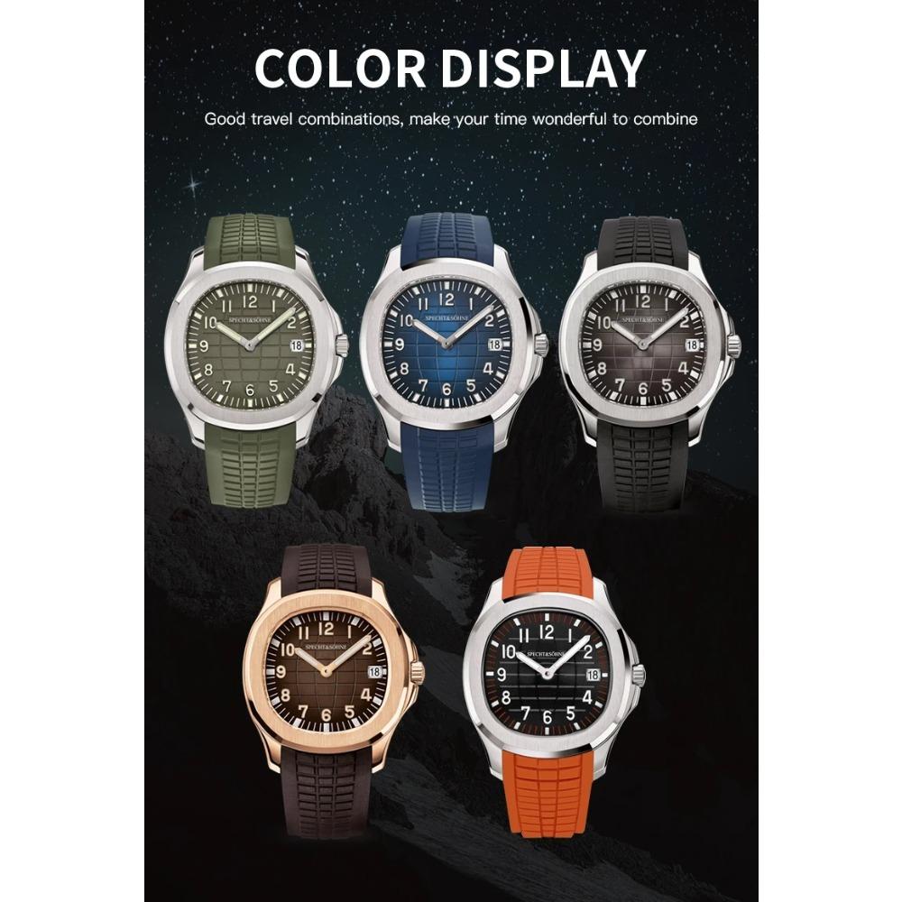 Specht & Söhne New 40.8MM Men's Watches Ultrathin Steel Rubber Strap Japan Quartz Movt Wristwatch Sapphire Crystal Waterproof