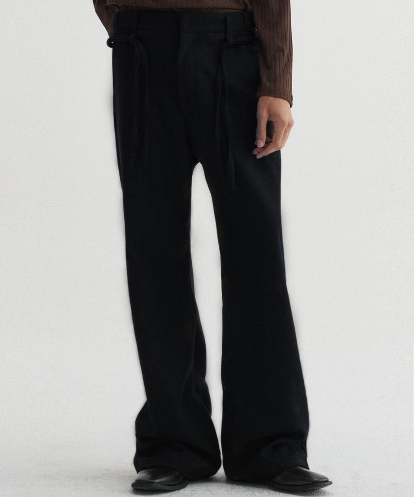 DNSR Belted Wool Flare Slacks Black