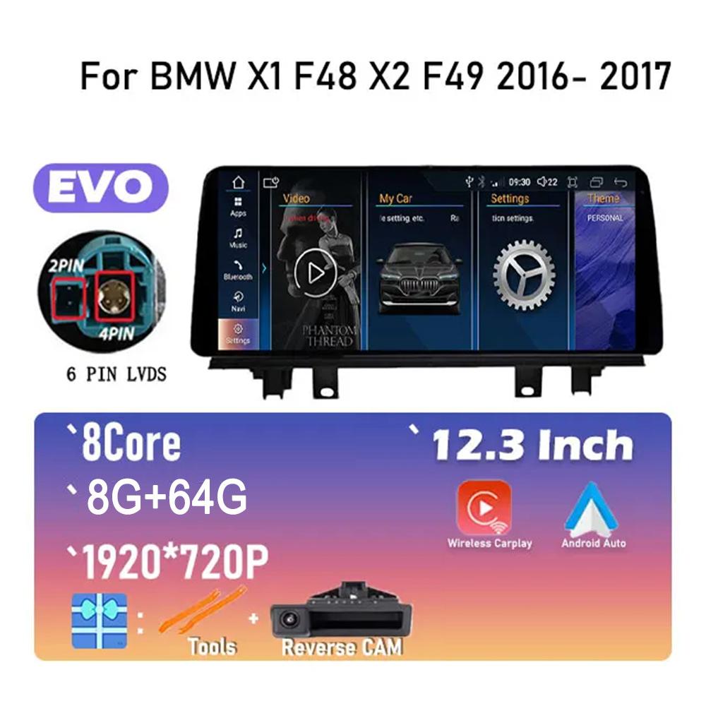 IPS Новый Android 14 Для BMW X1 F48 X2 F49 (2016- 2017)  Автомагнитола GPS Навигация Мультимедиа Видео NBT и Система EVO 2018-2020