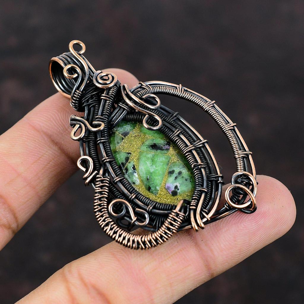 Copper Ruby Zoisite Pendant Copper Wire Wrapped Gemstone Pendant Handmade Designer Pendant Copper Wire Jewelry Amazing Pendant Gift For Wife