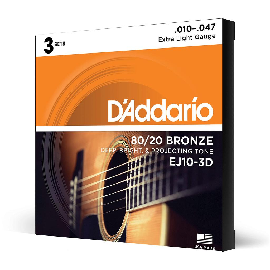 Acoustic Guitar Strings Bronze Extra Light 3set Pack D'Addario 80/20 .010-.047 EJ10-3D []