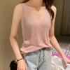 Women Vest V-Neck Sleeveless Shiny Hot Drill Decor Tank Tops Solid Color Knitting Camisole Parties Daily Wear