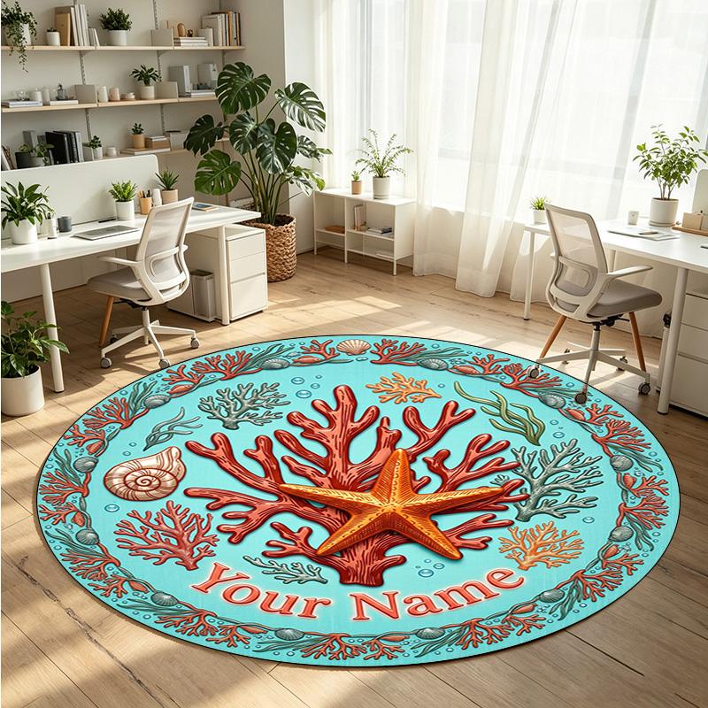 Ocean Sea (180) Theme Round Crystal Velvet Rug Custom Name Text Personalized Floor Mat Home Decor Non Slip Crystal Carpet