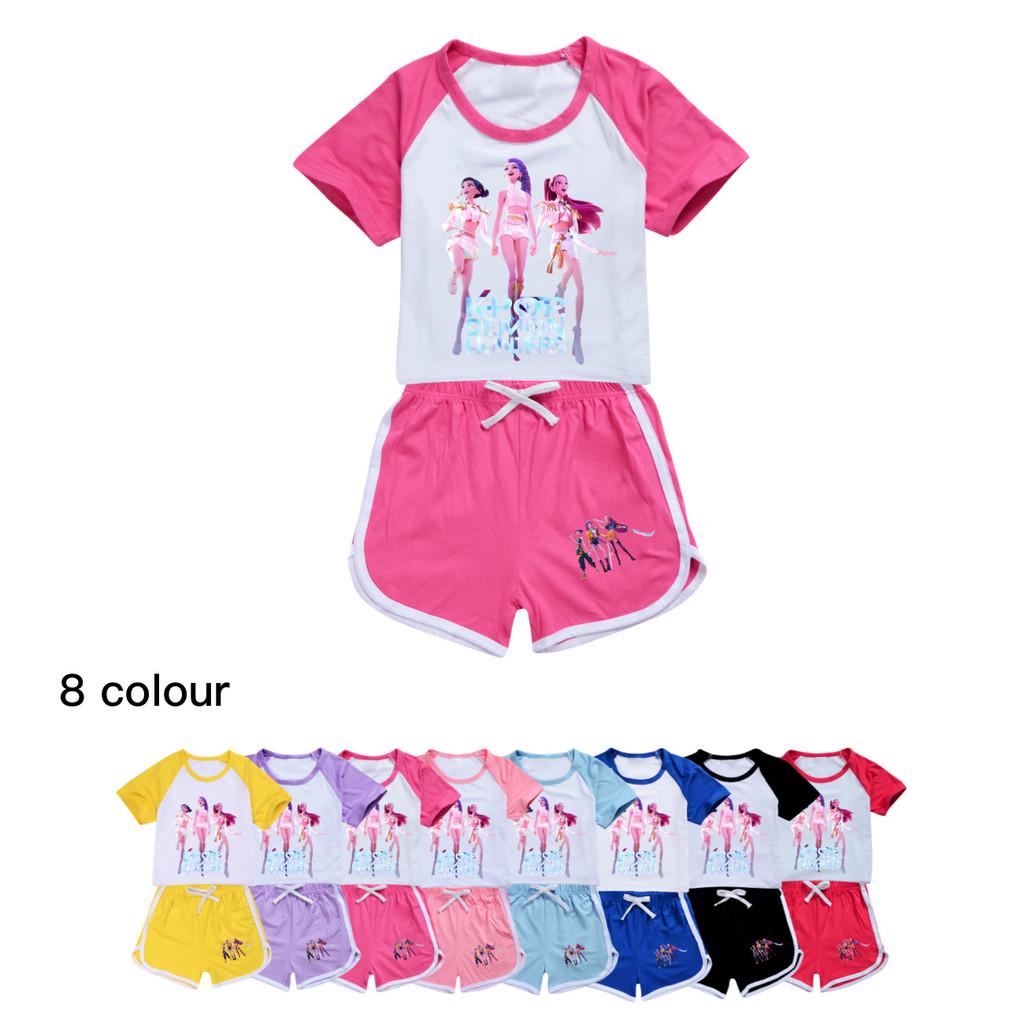 Kids Girls Anime Cartoon POP Singer Super Star Zoey Rumi Mira Print Short Sleeves T-Shirt Shorts Pants Casual Clothes Set