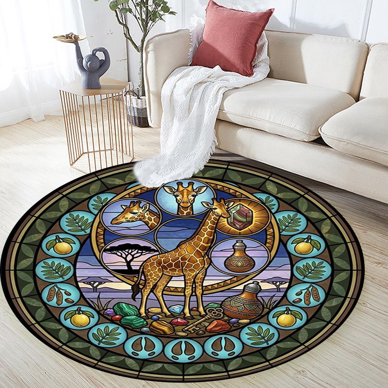 Forest Wildlife Mandala Round Area Rug Under Office Chairs Bedroom Living Room Home Decor