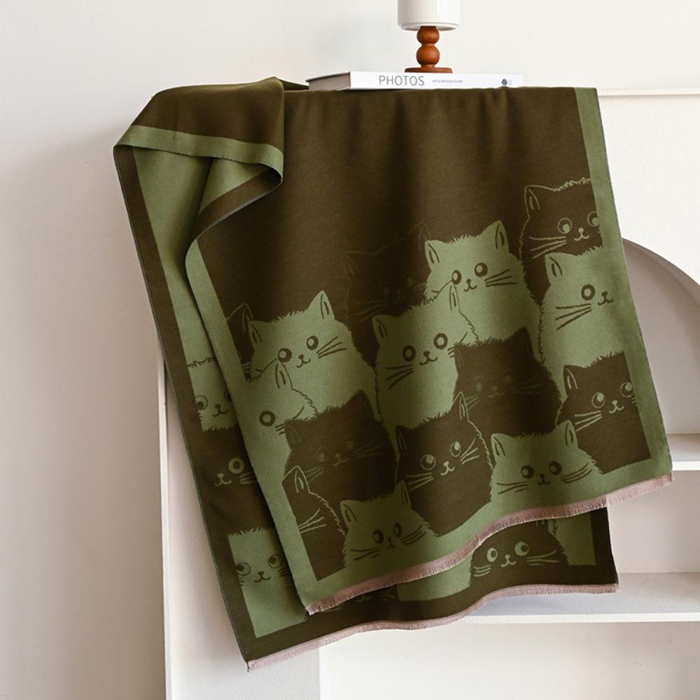 Cute Cat Imitation Cashmere Scarf Thick Warmth Winter Scarf Elegant Style Shawl Autumn Winter