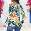 Women Plus Size Asymmetric Cutout Neck Cold Shoulder Long Sleeve Tropical Leaf Printed Fitted Blouse