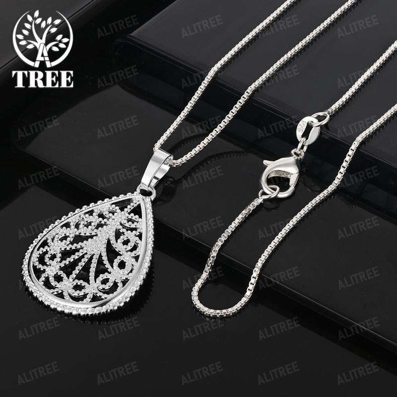 16-30 Inch 925 Sterling Silver Hollow Heart Water Drop Four Leaf Clover Cross Pendant Necklace Women Birthday Party Nice Jewelry