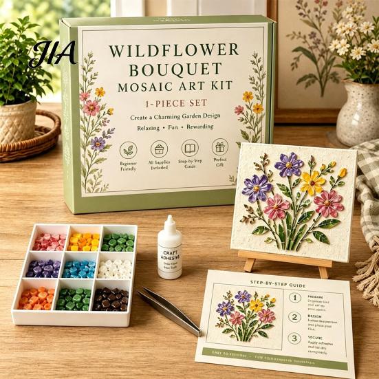 DIY Craft Projects for Adults Sea Glass Mosaic Art Kit, Flower Insect Nature Inspired Sets Kit with Colorful Pieces Beginners, Handmade Wall