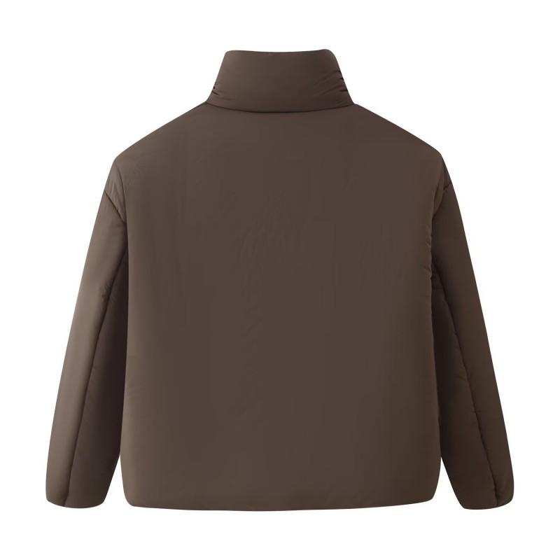 Womens Two-Tone Stand Collar Long Sleeve Cotton Puffer Coat Winter Warm Casual Outerwear