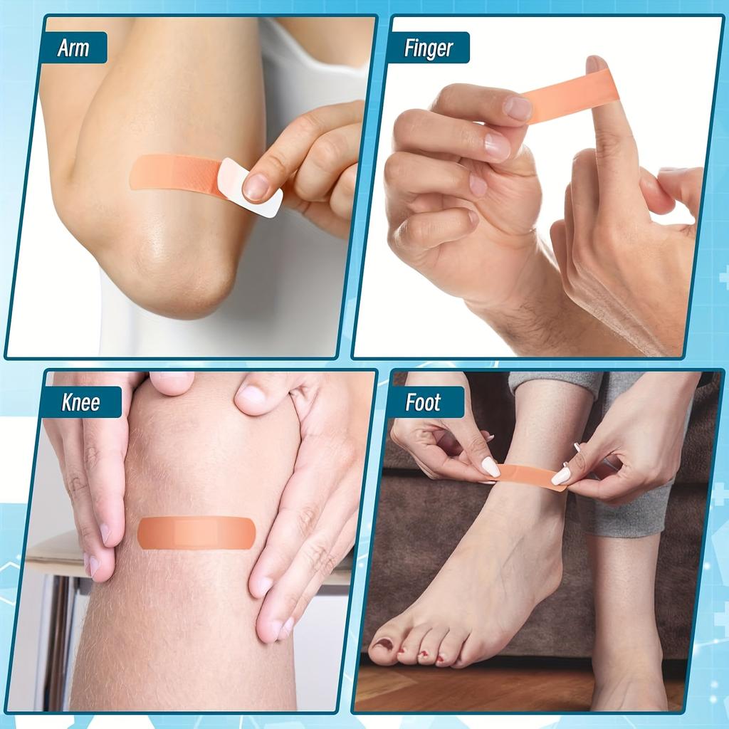50 шт. Тканевые адгезивные пластыри - Гибкие дышащие средства первой помощи для ухода за ранами на кончиках пальцев и суставах, Семейный экстренный набор разных размеров