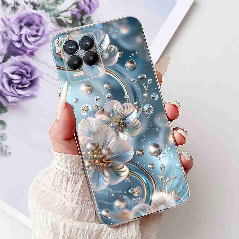 For Realme 8 4G RMX3085 Case Fashion Painted Flowers Soft Silicone TPU Cover For Oppo Realme8 realme 8 6.4" Phone Shell Bumper