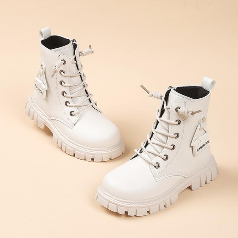 Girls' Leather Short Boots Autumn and Winter Korean Version Fashionable Princess Boots, Middle-aged Girls' Single Boots, Children's Martin Boots