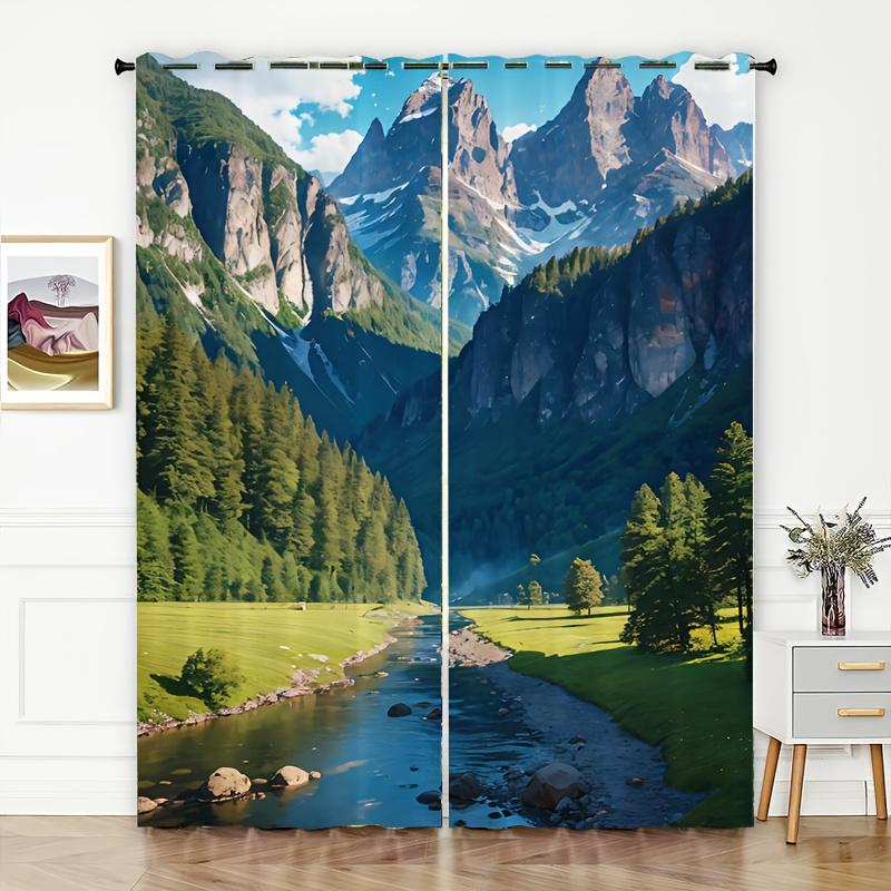 2 панели Природа Пейзаж Солнечный Лес Занавес Водопад Полузатемняющие Занавески Для Спальни Гостиной Окна Кухни Офиса