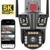 WIFI IP Kamera 5K 12MP HD Uch Ob'ektivli Kamera Tashqi 4K Ikki Ob'ektivli Harakatni Aniqlash Xavfsizlik Kamerasi Suvga Chidamli Kuzatuv