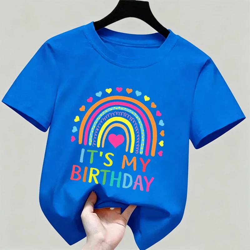 It's My Birthday Printed Pattern Children T-shirts Summer Girls Cute Funny Fashion Colorful O-Neck Short Sleeve Kids T-shirts