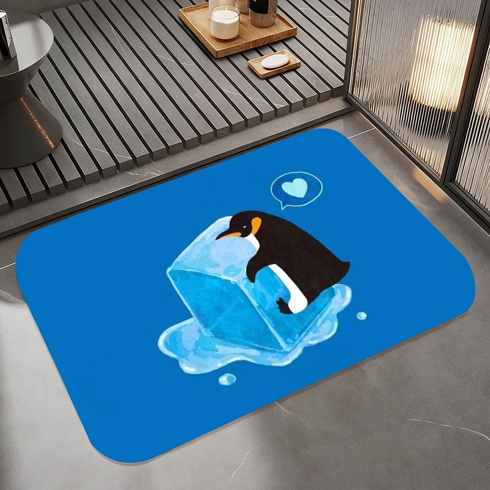 Anime P-penguin Floor Mat Diatomite Bath Mat, Quick Dry Absorbent Non-Slip Door Mat