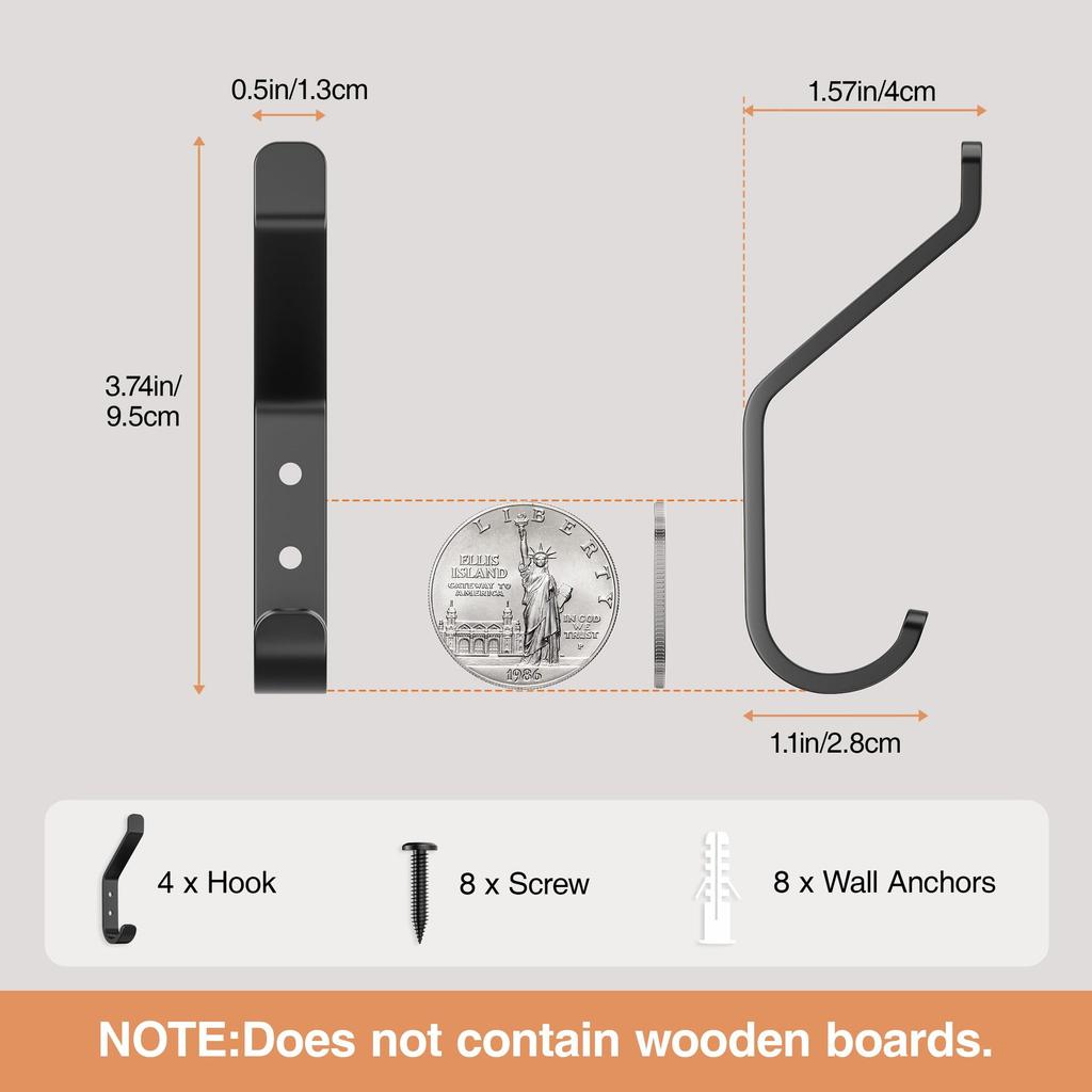 Decorative Coat Hooks For Wall Mount Set of 5 - Stylish and Sturdy Black Metal Double Hooks Are Perfect To Hang Your Jackets, Towels Or Hats