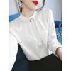 White Standing Collar Top Women's New Long Sleeve Bottoming Blouse Autumn Winter Professional Shirt