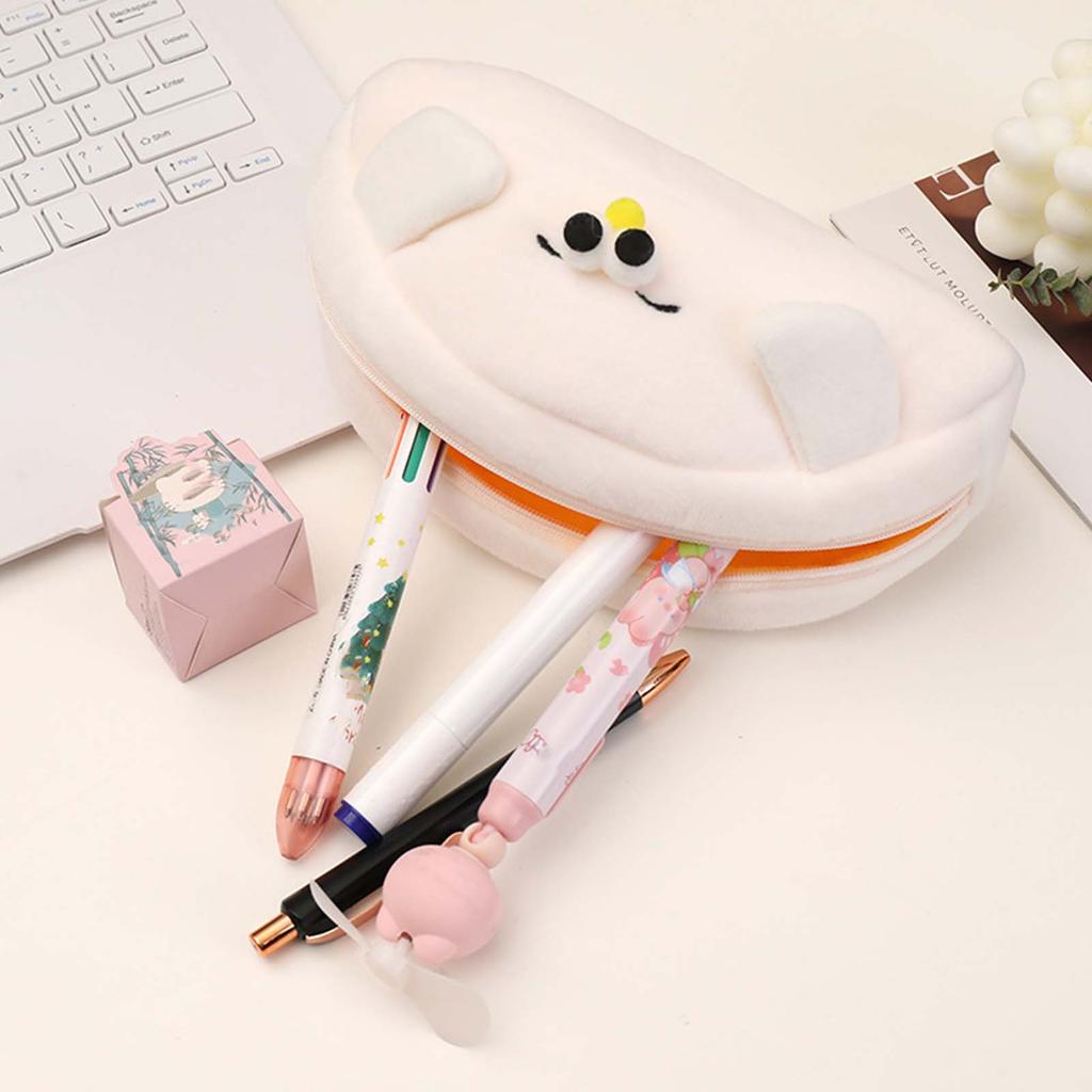 Small Pen Bag Cute Cartoon Seagull White Soft Short Plush Student Pencil Bag for School Offi