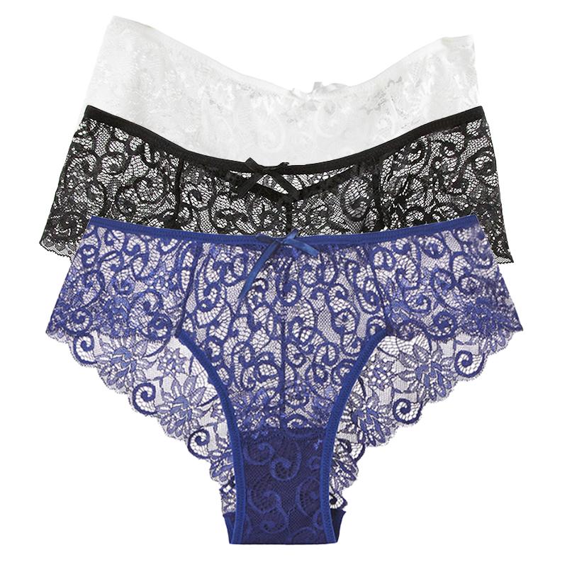 Embroidered Lace Panties Transparent Sexy Low Waist Underwear Ladies Girls Soft Breathable Briefs