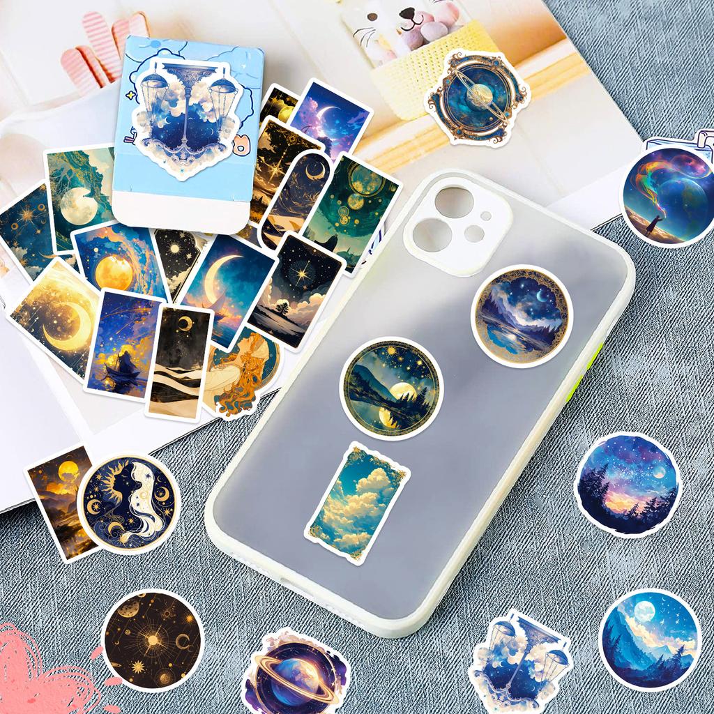 50PCS Creative Black Starry Sky Theme Waterproof Stationery Decorative Stickers
