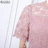 ZANZEA Женское повседневное платье с круглым вырезом, коротким рукавом и элегантной кружевной отделкой