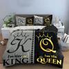 3 шт. Комплект постельного белья для двуспальной кровати King Queen Красный Черный Серый Золотой Корона Пододеяльник + 2 Наволочки Комплект постельного белья для домашнего декора Кровать для пары Постельное белье