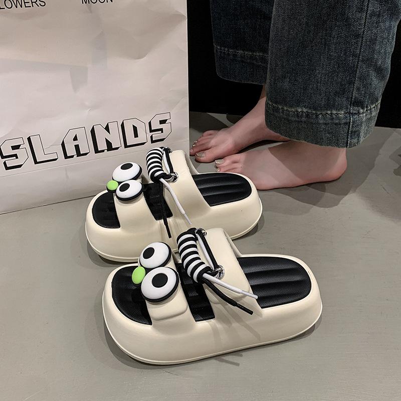Thick-soled Seaside EA Beach Shoes Summer Wear Fun Funny Cute Big Eyes Double with Cool Slippers Women
