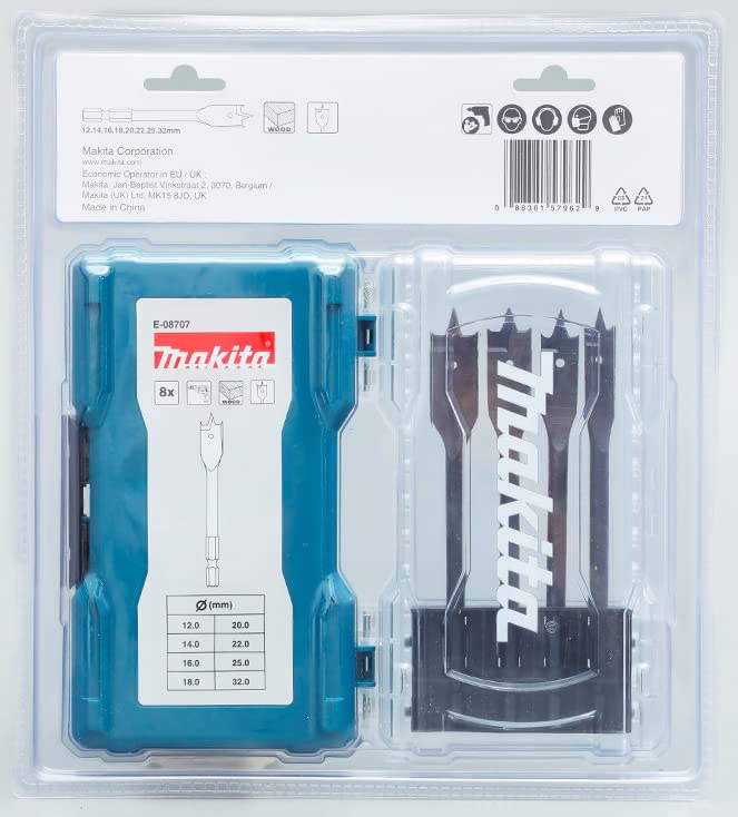 Набор плоских сверл по дереву Makita из 8 штук с кейсом Сверло по дереву Лопаточное сверло E-08707 [Товар]