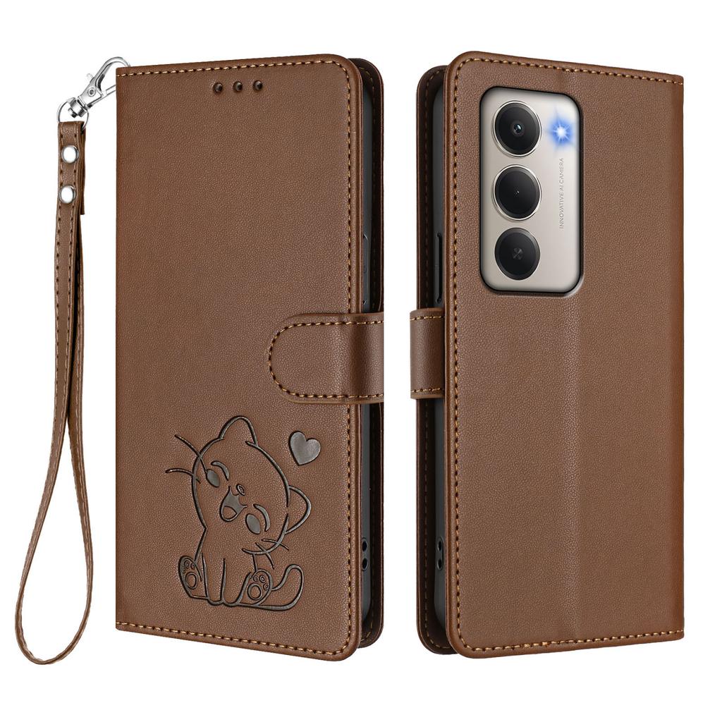 For Xiaomi Redmi 15 4G (EU) (171mm) Wallet Case with Wrist Strap Love Cat Pattern Imprint Leather Phone Cover