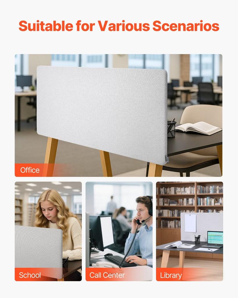 Desk Divider Privacy Panel, 1524 x 610 mm Clamp-on Office Desk Partition, PET Cubicle Partition Panel, Workstation Privacy Divider with 2 C-Type
