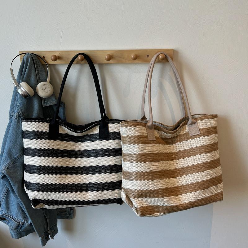 Сумка через плечо Полосатая Контрастная Плетеная Сумка Большая Вместимость Соломенная Сумка-Тоут
