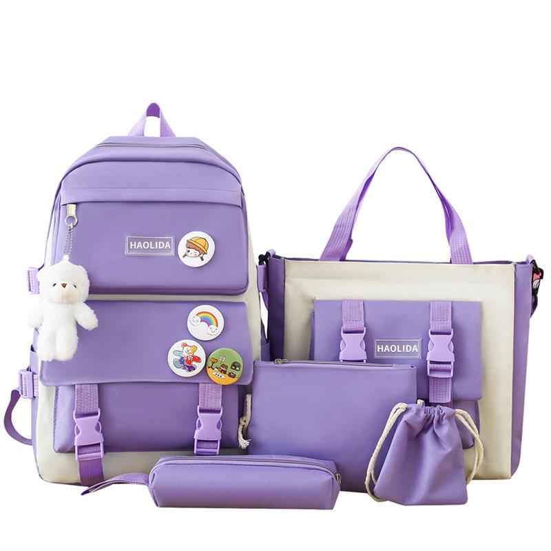 Школьный набор рюкзак холщовый четырехпредметный набор пятипредметный студенческий школьный рюкзак Харадзюку ученики средней школы классный рюкзак оптом