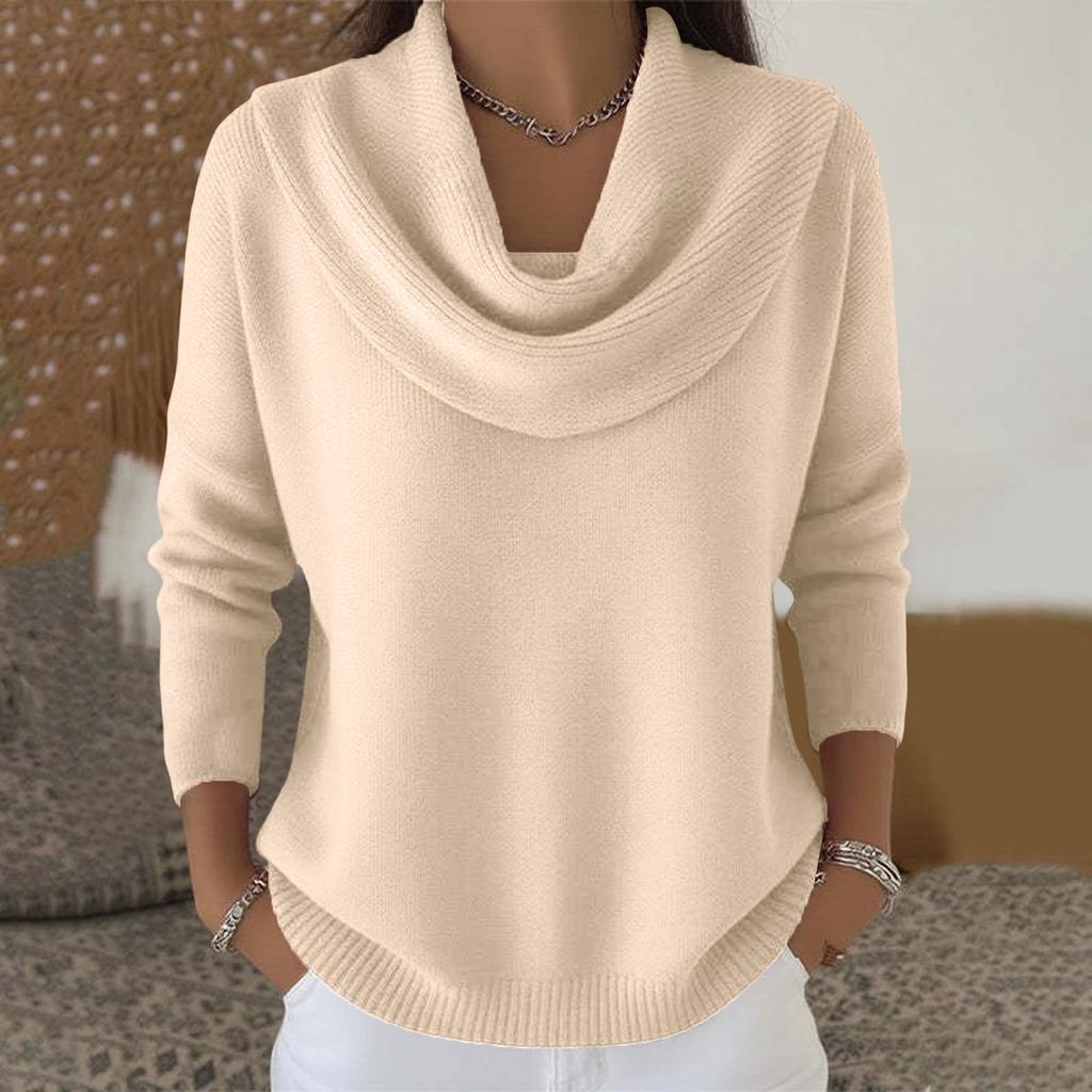 Women's Casual And Fashionable Round Neck Long Sleeved Knitted Solid Color Top Sweater