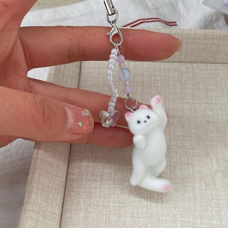 Cartoon Cat Catching Butterfly Chain Keychain Student Cute Bag Pendant Anti Lost Phone Lanyard Strap Women Girls Gift