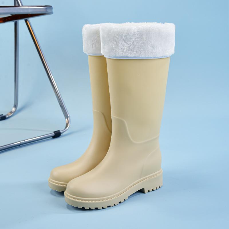 Модная дождевая обувь женская бархатная водная обувь водонепроницаемые и нескользящие резиновые сапоги с длинным голенищем водная обувь мягкая подошва удобные водные сапоги
