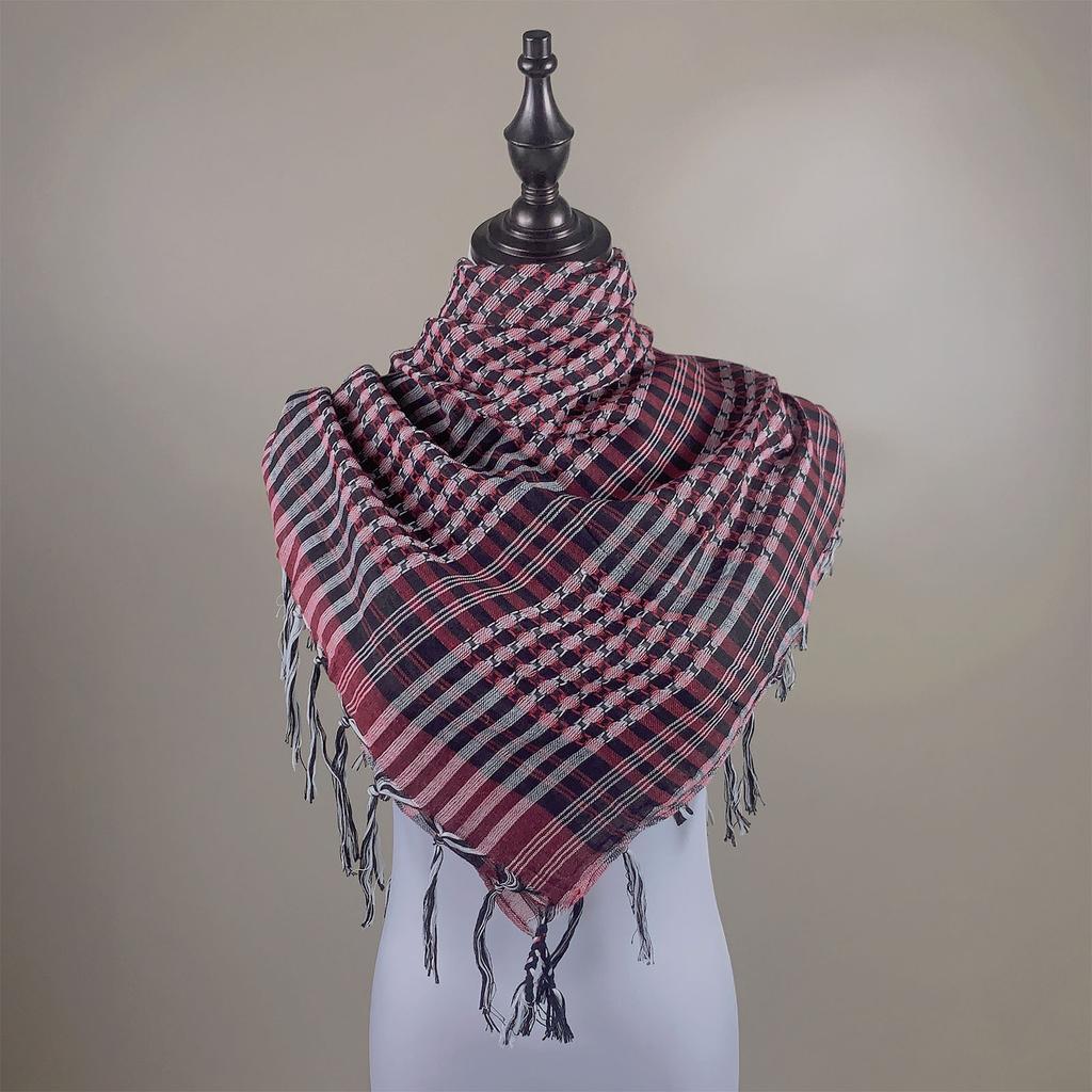 Shemagh Desert Scarf Colorblock Houndstooth Pattern Arab Keffiyeh Shawl Wrap with Tassels Scarves Bandana Head Wraps