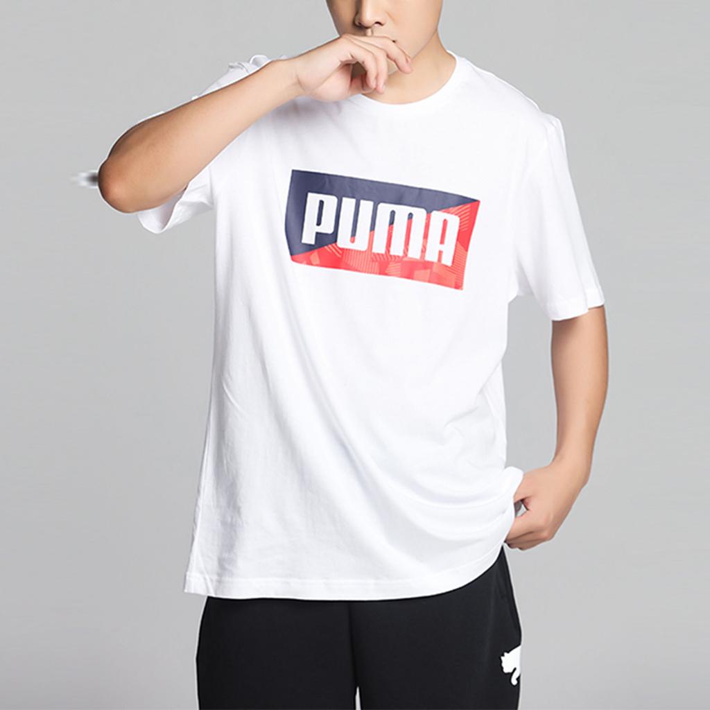 Puma Logo Print Sports Round Neck Short Sleeve T-Shirt Men Tops White 586044-52