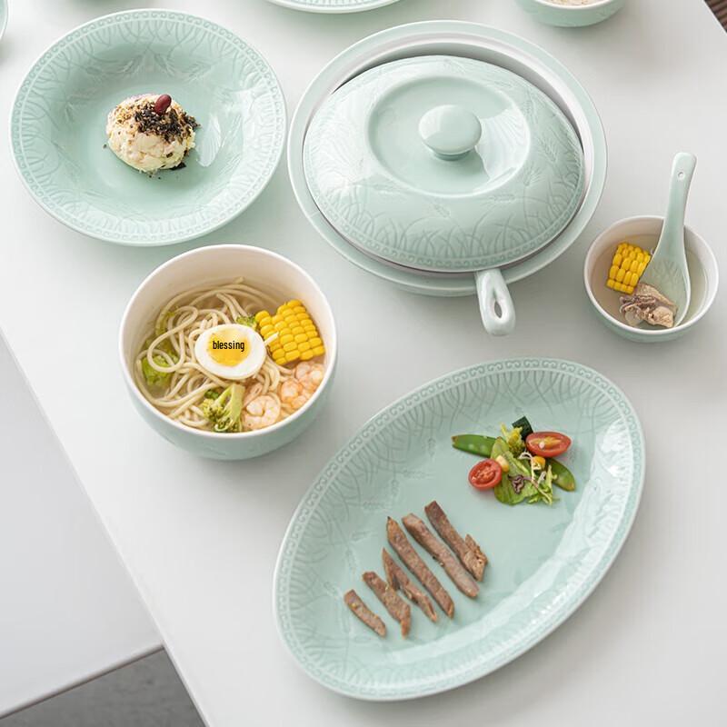 Sushic 56-Piece Celadon Ceramic Dinnerware Set