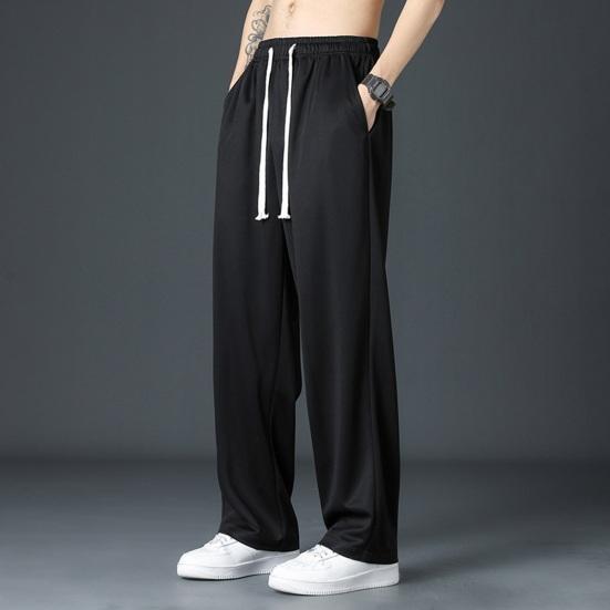 Men Sport Pants Loose Straight Wide Leg Drawstring Elastic Waist Soft Breathable Solid Color Gym Traning Jogging Sweatpants Full Length Trousers
